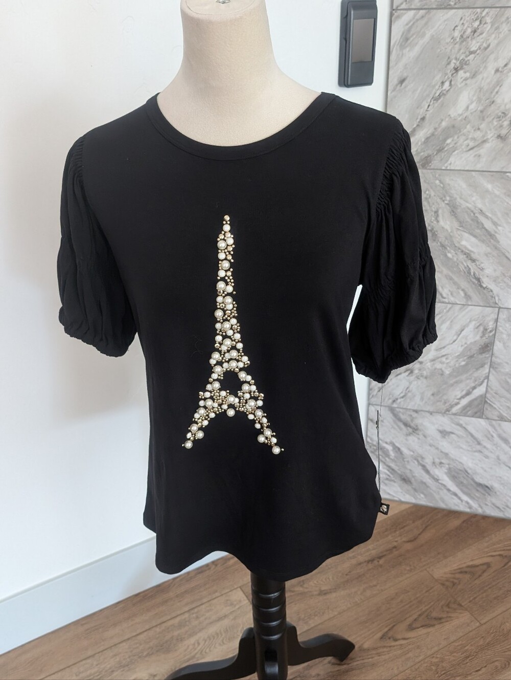 Karl Lagerfeld Black Pearl Eiffel Tower Short Sleeve Tee - Picture 8 of 9